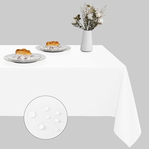 XWZO Tischdecke Abwaschbar, Tischdecke Weiß, Fleckschutz Abwischbare Tischwäsche, Outdoor Tischdecken für Küche Party, 140 x 240 cm, 1 Stück von XWZO