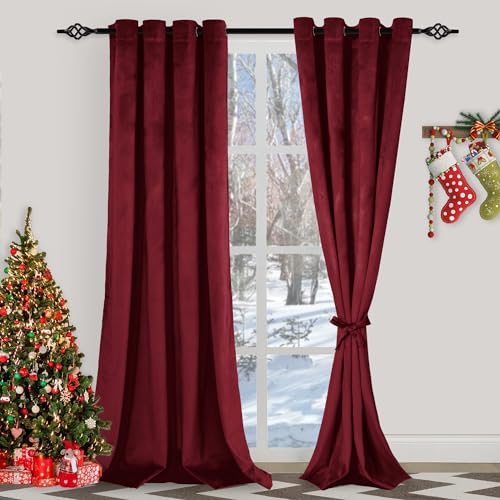 XWZO Rote Samtvorhänge, 274 cm lang, elegante weiche Luxus-Vorhänge für Wohnzimmer, wärmeisoliert, Raumverdunkelung, roter Vorhang für Schlafzimmer-Dekor, Samtvorhänge, Set, 2 Paneele von XWZO