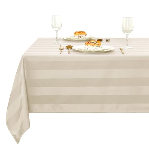 XWZO Tischdecke Gestreift Abwaschbar Eckig tischdecken Lotuseffekt Schmutzabweisend Wasserabweisend Tafeldecke Beige 130 x 130cm XWZO Tischdecke Gestreift Abwaschbar Eckig tischdecken Lotuseffekt Schmutzabweisend Wasserabweisend Tafeldecke Beige 130 x 130cm von XWZO