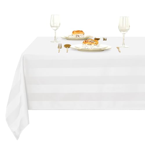 XWZO Tischdecke Gestreift Abwaschbar Eckig tischdecken Lotuseffekt Schmutzabweisend Wasserabweisend Tafeldecke Weiß 130 x 130cm XWZO Tischdecke Gestreift Abwaschbar Eckig tischdecken Lotuseffekt Schmutzabweisend Wasserabweisend Tafeldecke Weiß 130 x 130cm von XWZO