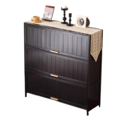 XXAD553TY Büro Schwarzes Bücherregal mit Mehreren Ebenen, Bambus-Organizer-Regal mit Klappdeckel, schwebenden Türen, for Bürobücher, Lernbedarf, Bücherregal Zuhause(L100xW32xH106 cm) von XXAD553TY