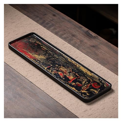 XXAD553TY TeeTablett Ebonite Tee-Tablett Haushalt großes Lack-Tee-Set Tablett chinesischer rechteckiger trockener Bubble-Teetisch Tablett Serviertablett (Color : 50x15cm) von XXAD553TY
