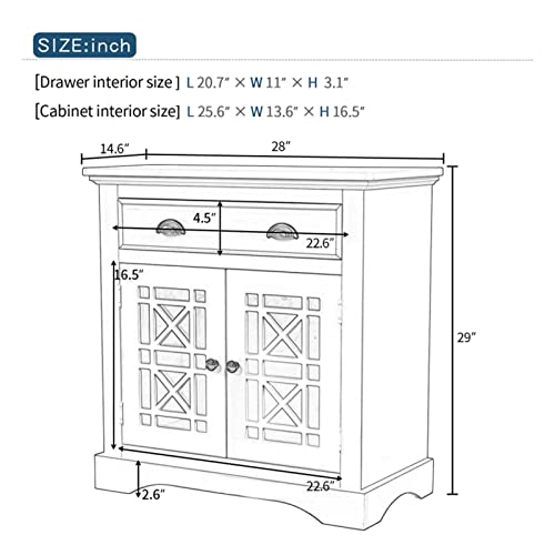 XXAezr Sideboard Küche Retro-Sideboard-Aufbewahrungsschrank mit Tür und großer Holzschublade, Kommode im Landhausstil, Vintage-Weiß, for Wohnzimmer Sideboard von XXAezr