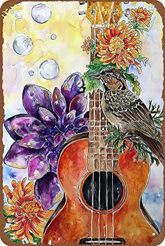 XXBWJ Unique Bailing Painting Asters Painting Ukulele Lovers Vertical Antique Tin Sign Girls Room Decor Children Decor 30,5 x 20,3 cm, wje-A01 von XXBWJ