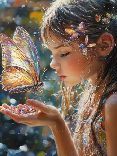 Frauen Diamond Painting Schmetterling Diamond Painting Erwachsene Kinder DIY Vollbohrer Kristall Stickerei Kreuzstich Bilder Bastelset Diamanten Malerei Anfänger, Zimmer Deko Wohnzimmer 60x80cm 5d-21G von XXDBBDOU