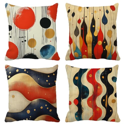 Kissenbezug 45x45 cm 4er Set Abstract Outdoor Kissen Wetterfest Weiche Quadrat Dekokissen Rot Mit Unsichtbarem Reißverschluss für Sofa, Schlafzimmer, Wohnzimmer Heim Deko Geschenks (Model-413) von XXDBBDOU