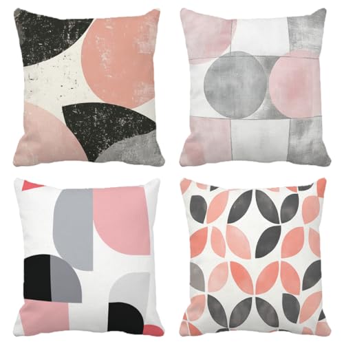 Kissenbezug 60x60 cm 4er Set Geometry Outdoor Kissen Wetterfest Weiche Quadrat Dekokissen Pink Mit Unsichtbarem Reißverschluss für Sofa, Schlafzimmer, Wohnzimmer Heim Deko Geschenks (Model-417) von XXDBBDOU
