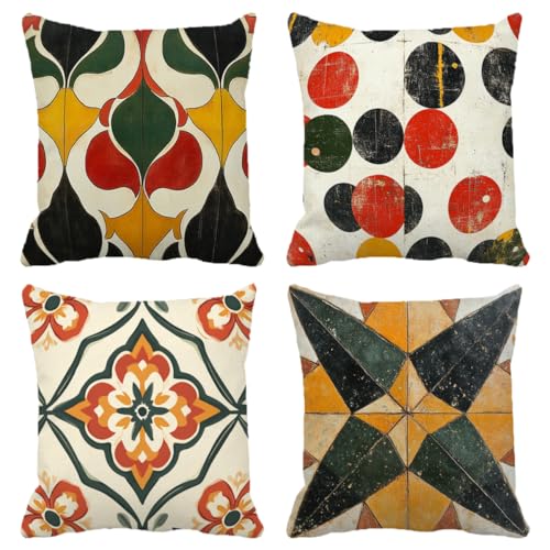 Kissenbezug 70x70 cm 4er Set Geometry Outdoor Kissen Wetterfest Weiche Quadrat Dekokissen Braun Mit Unsichtbarem Reißverschluss für Sofa, Schlafzimmer, Wohnzimmer Heim Deko Geschenks (Model-431) von XXDBBDOU