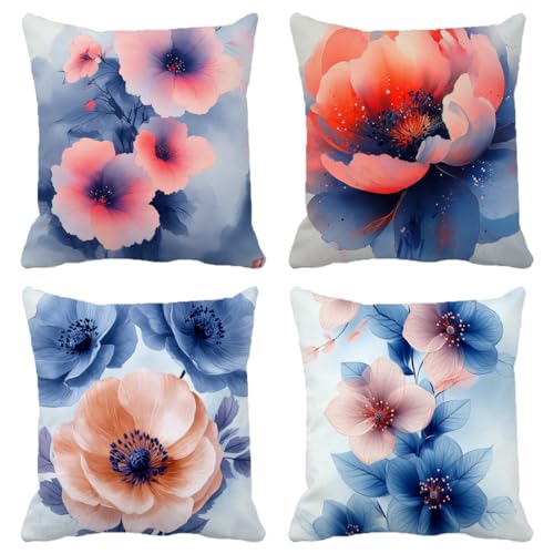 Kissenbezug 80x80 cm 4er Set Abstract Outdoor Kissen Wetterfest Weiche Quadrat Dekokissen Pink Mit Unsichtbarem Reißverschluss für Sofa, Schlafzimmer, Wohnzimmer Heim Deko Geschenks (Model-412) von XXDBBDOU