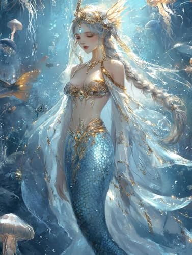 Meerjungfrau Diamond Painting Erwachsene, 5D Diamond Painting Meer Diamanten Malerei Kinder Anfänger DIY Vollbohrer Stickerei Kreuzstich Bilder Set, Home Wand Deko Wohnzimmer Geschenke 35x50cm e1-10P von XXDBBDOU