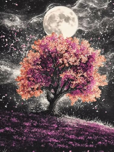 Mond Diamond Painting Baum Diamond Painting Erwachsene Kinder DIY Vollbohrer Kristall Stickerei Kreuzstich Bilder Bastelset Diamanten Malerei Anfänger, Zimmer Deko Wohnzimmer Geschenke 40x55cm 5f-20W von XXDBBDOU