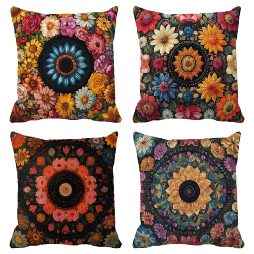 Outdoor Kissen Wetterfest 70x70 cm 4er Set Blume Kissenbezug Colourful Leinen Dekokissen Quadrat Sofakissen für Innenbereich, Outdoor, Terrasse, Gartenmöbel, Sommer Balkon Deko Geschenks (Model-416) Outdoor Kissen Wetterfest 70x70 cm 4er Set Blume Kissenbezug Colourful Leinen Dekokissen Quadrat Sofakissen für Innenbereich, Outdoor, Terrasse, Gartenmöbel, Sommer Balkon Deko Geschenks (Model-416) von XXDBBDOU