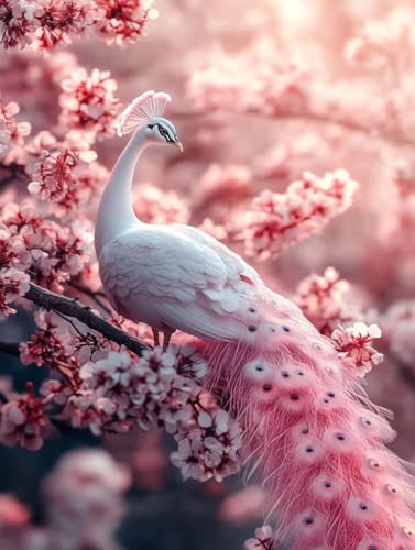 Pfau Diamond Painting Blume Diamond Painting Erwachsene Kinder DIY 5D Vollbohrer Kristall Stickerei Kreuzstich Diamanten Malerei Bilder Bastelset, Zimmer Deko Wohnzimmer Geschenke 35x50cm 5k-15W von XXDBBDOU