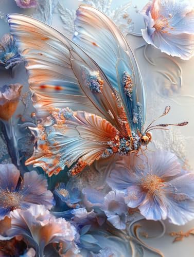 Schmetterling Diamond Painting Blume Diamond Painting Erwachsene Kinder DIY Vollbohrer Kristall Stickerei Kreuzstich Bilder Bastelset Diamanten Malerei Anfänger, Zimmer Deko Wohnzimmer 30x40cm 5w-17W von XXDBBDOU