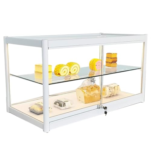 Tiered Backwaren Bäckerei Display Case LED Beleuchtung Metall Display Table Top Gehärtetes Glas Show Case, Schiebeglastüren Mit Schloss, Kommerzielle Countertop Bäckerei Display Schrank(White,100cm) von XXGJOALD