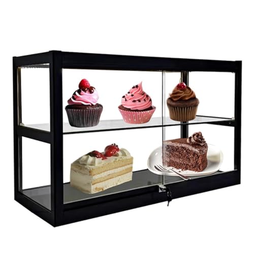 Tiered Backwaren Bäckerei Display Case LED Beleuchtung Metall Display Table Top Gehärtetes Glas Show Case, Schiebeglastüren Mit Schloss, Kommerzielle Countertop Bäckerei Display Schrank(Black,80cm) von XXGJOALD