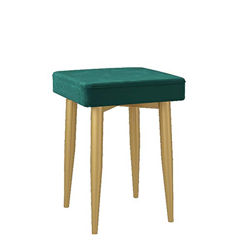 XXGJOALD Schminkhocker, Home Hocker Wechselschuhbank Stoff Quadratischer Hocker Ottomane Fußstütze, Tragkraft 150kg, for Schlafzimmer(Green,Golden Legs) von XXGJOALD