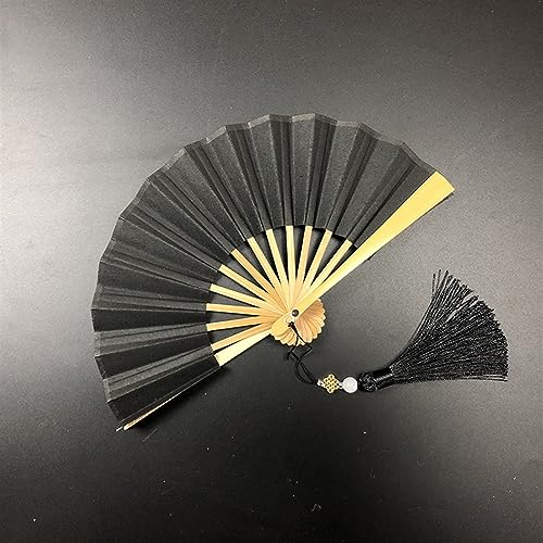 4-6 Zoll Mini-Faltfächer. Tragbare Kinder-Fächer aus vergoldetem Reispapier und Seide mit Retro-Quaste, tragbarer Handfächer, faltbar(Black-bamboo,M) von XXHNBF
