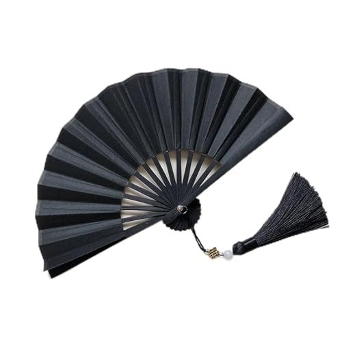 4-6 Zoll Mini-Faltfächer. Tragbare Kinder-Fächer aus vergoldetem Reispapier und Seide mit Retro-Quaste, tragbarer Handfächer, faltbar(Black-black,L) von XXHNBF