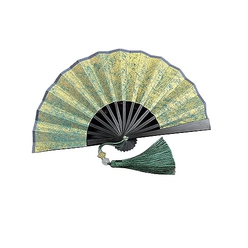 4-6 Zoll Mini-Faltfächer. Tragbare Kinder-Fächer aus vergoldetem Reispapier und Seide mit Retro-Quaste, tragbarer Handfächer, faltbar(Dark Green Gilding-black,M) von XXHNBF