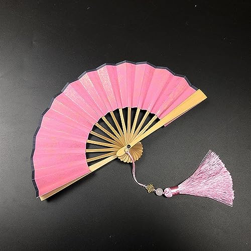 4-6 Zoll Mini-Faltfächer. Tragbare Kinder-Fächer aus vergoldetem Reispapier und Seide mit Retro-Quaste, tragbarer Handfächer, faltbar(Pink Gilding-bamboo,S) von XXHNBF