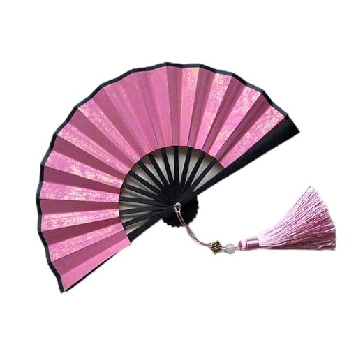 4-6 Zoll Mini-Faltfächer. Tragbare Kinder-Fächer aus vergoldetem Reispapier und Seide mit Retro-Quaste, tragbarer Handfächer, faltbar(Pink Gilding-black,S) von XXHNBF
