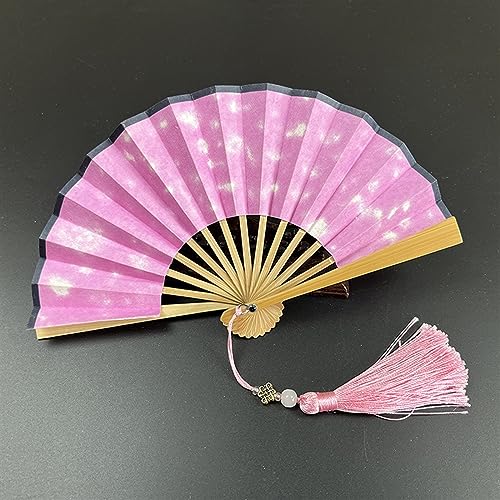 4-6 Zoll Mini-Faltfächer. Tragbare Kinder-Fächer aus vergoldetem Reispapier und Seide mit Retro-Quaste, tragbarer Handfächer, faltbar(Pink Snowflakes-bamboo,M) von XXHNBF