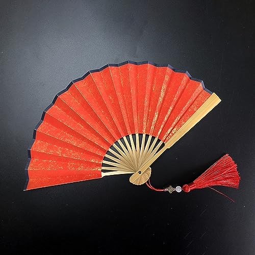 4-6 Zoll Mini-Faltfächer. Tragbare Kinder-Fächer aus vergoldetem Reispapier und Seide mit Retro-Quaste, tragbarer Handfächer, faltbar(Red Gilding-bamboo,L) von XXHNBF