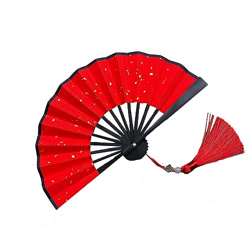 4-6 Zoll Mini-Faltfächer. Tragbare Kinder-Fächer aus vergoldetem Reispapier und Seide mit Retro-Quaste, tragbarer Handfächer, faltbar(Red Sprinkled Gold-black,S) von XXHNBF
