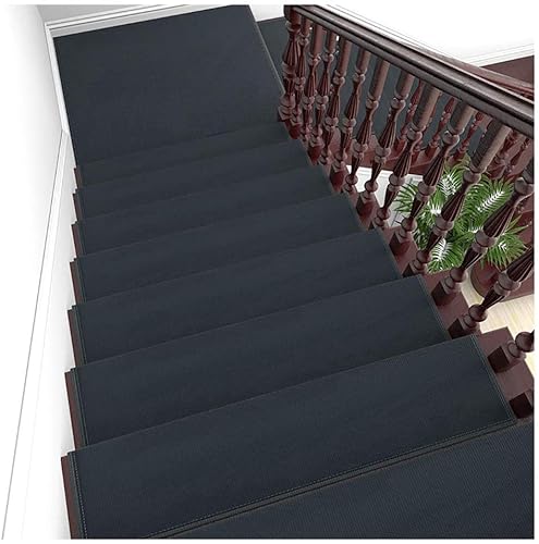 XXHNBF Badematte 10 Stück rutschfeste Treppenkissen for den Innenbereich, Moderne Stufenmatten for Bodentreppen, Teppichmatte for Treppen(Black,30 * 85 * 3cm) von XXHNBF