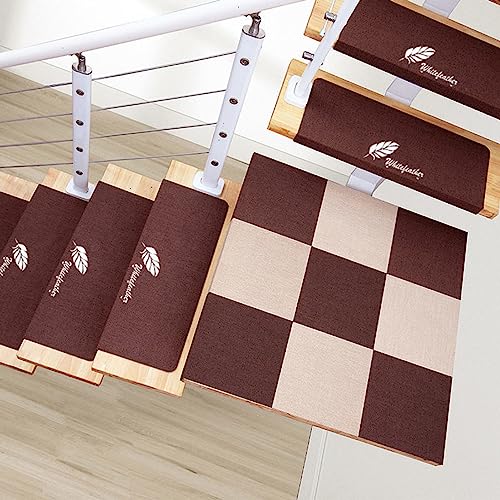 XXHNBF Badematte 10 Stück waschbare Treppenteppiche for den Innenbereich for Holzstufen, Sicherheitstreppenläufer for Kinder und Hunde(Coffee,30 * 8 * 1.6in) von XXHNBF