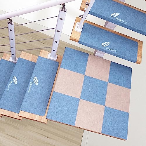 XXHNBF Badematte 10 Stück waschbare Treppenteppiche for den Innenbereich for Holzstufen, Sicherheitstreppenläufer for Kinder und Hunde(Light Blue,28 * 8 * 1.6in) von XXHNBF