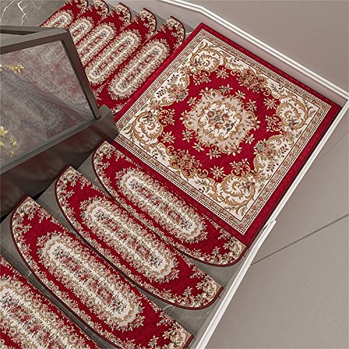 XXHNBF Badematte Treppenstufenteppich 5er-Pack, rutschfeste Teppich-Treppenschutzteppiche mit selbstklebenden Teppich-Stufenmatten, for Treppenböden im Innenbereich,(Red,24 * 64cm+3cm) von XXHNBF