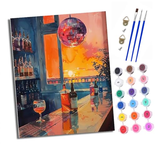 Malen Nach Zahlen Erwachsene - AnfäNger - Knitterfreie Leinwand Bartheke bei Sonnenuntergang Pinsels Und Acrylfarbe - Diy Handgemalt öLgemäLde Kit Als Geschenk 40 X 50cm von XXHXIE