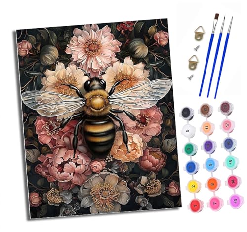 Malen Nach Zahlen Erwachsene - AnfäNger - Knitterfreie Leinwand Bienen in den Blumen Pinsels Und Acrylfarbe - Diy Handgemalt öLgemäLde Kit Als Geschenk 40 X 50cm von XXHXIE