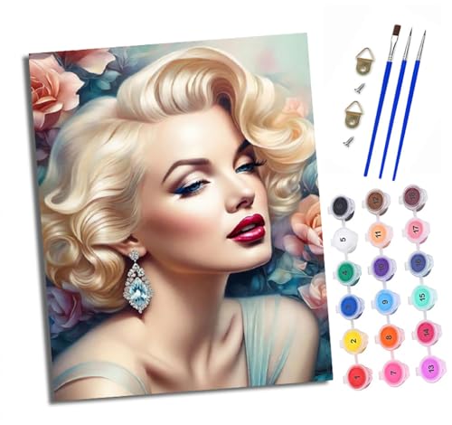 Malen Nach Zahlen Erwachsene - AnfäNger - Knitterfreie Leinwand Blumen Monroe Beauty Pinsels Und Acrylfarbe - Diy Handgemalt öLgemäLde Kit Als Geschenk 40 X 50cm von XXHXIE