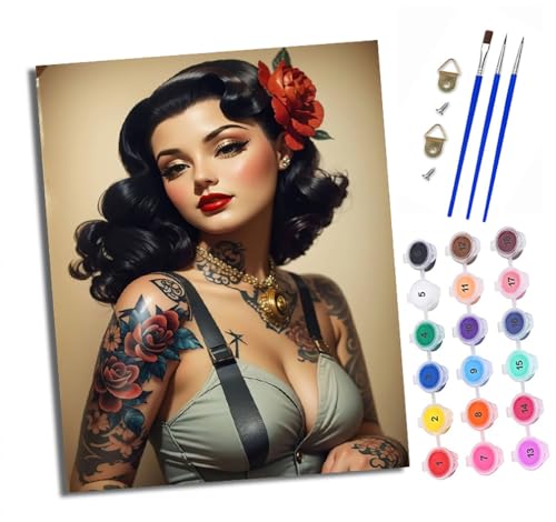 Malen Nach Zahlen Erwachsene - AnfäNger - Knitterfreie Leinwand Blumen Tattoo Mädchen Pinsels Und Acrylfarbe - Diy Handgemalt öLgemäLde Kit Als Geschenk 40 X 50cm von XXHXIE