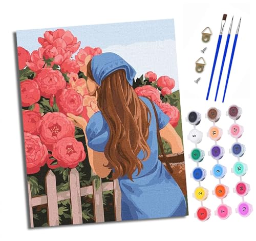 Malen Nach Zahlen Erwachsene - AnfäNger - Knitterfreie Leinwand Blumengarten Mädchen zurück Pinsels Und Acrylfarbe - Diy Handgemalt öLgemäLde Kit Als Geschenk 40 X 50cm Malen Nach Zahlen Erwachsene - AnfäNger - Knitterfreie Leinwand Blumengarten Mädchen zurück Pinsels Und Acrylfarbe - Diy Handgemalt öLgemäLde Kit Als Geschenk 40 X 50cm von XXHXIE