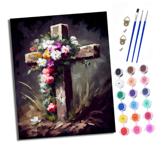 Malen Nach Zahlen Erwachsene - AnfäNger - Knitterfreie Leinwand Blumenkreuz Pinsels Und Acrylfarbe - Diy Handgemalt öLgemäLde Kit Als Geschenk 40 X 50cm von XXHXIE