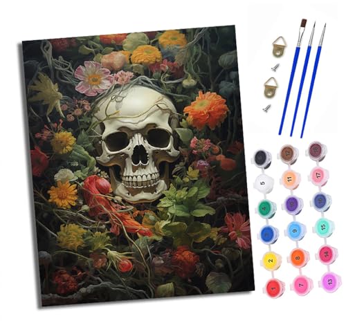 Malen Nach Zahlen Erwachsene - AnfäNger - Knitterfreie Leinwand Blumenrankenschädel Pinsels Und Acrylfarbe - Diy Handgemalt öLgemäLde Kit Als Geschenk 40 X 50cm von XXHXIE