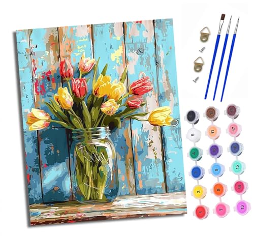 Malen Nach Zahlen Erwachsene - AnfäNger - Knitterfreie Leinwand Bunte Tulpen im Glas Pinsels Und Acrylfarbe - Diy öLgemäLde Kit Als Geschenk 40 X 50cm Mit Rahmen Malen Nach Zahlen Erwachsene - AnfäNger - Knitterfreie Leinwand Bunte Tulpen im Glas Pinsels Und Acrylfarbe - Diy öLgemäLde Kit Als Geschenk 40 X 50cm Mit Rahmen von XXHXIE