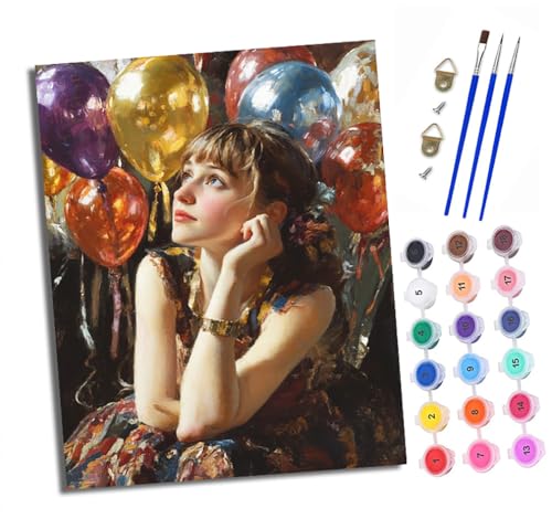 Malen Nach Zahlen Erwachsene - AnfäNger - Knitterfreie Leinwand Buntes Ballonmädchen Pinsels Und Acrylfarbe - Diy öLgemäLde Kit Als Geschenk 40 X 50cm Mit Rahmen von XXHXIE