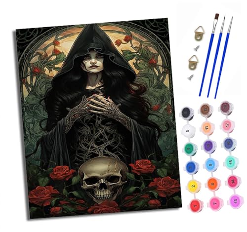Malen Nach Zahlen Erwachsene - AnfäNger - Knitterfreie Leinwand Der Mann in Schwarz und die Totenkopfrose Pinsels Und Acrylfarbe - Diy Handgemalt öLgemäLde Kit Als Geschenk 40 X 50cm von XXHXIE