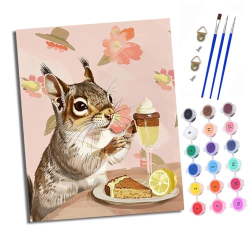 Malen Nach Zahlen Erwachsene - AnfäNger - Knitterfreie Leinwand Eichhörnchens köstlicher Moment Pinsels Und Acrylfarbe - Diy Handgemalt öLgemäLde Kit Als Geschenk 40 X 50cm von XXHXIE