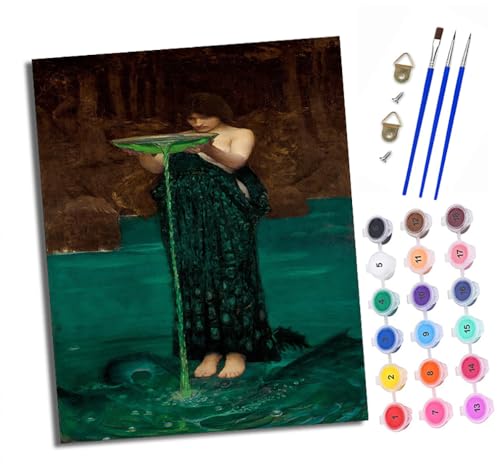 Malen Nach Zahlen Erwachsene - AnfäNger - Knitterfreie Leinwand Frau hält einen Teller mit fließendem Wasser Pinsels Und Acrylfarbe - Diy Handgemalt öLgemäLde Kit Als Geschenk 40 X 50cm von XXHXIE