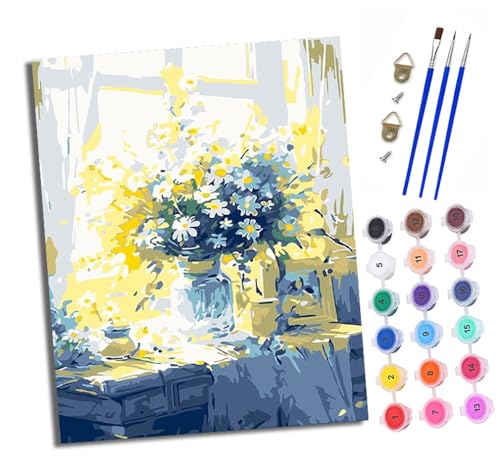 Malen Nach Zahlen Erwachsene - AnfäNger - Knitterfreie Leinwand Gänseblümchenillustration am Fenster Pinsels Und Acrylfarbe - Diy Handgemalt öLgemäLde Kit Als Geschenk 40 X 50cm Malen Nach Zahlen Erwachsene - AnfäNger - Knitterfreie Leinwand Gänseblümchenillustration am Fenster Pinsels Und Acrylfarbe - Diy Handgemalt öLgemäLde Kit Als Geschenk 40 X 50cm von XXHXIE
