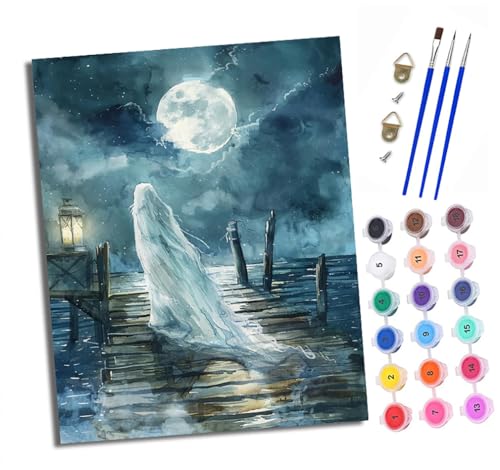 Malen Nach Zahlen Erwachsene - AnfäNger - Knitterfreie Leinwand Geist des mondbeschienenen Piers Pinsels Und Acrylfarbe - Diy Handgemalt öLgemäLde Kit Als Geschenk 40 X 50cm von XXHXIE