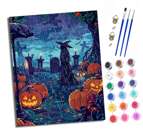 Malen Nach Zahlen Erwachsene - AnfäNger - Knitterfreie Leinwand Halloween-Friedhof in einer regnerischen Nacht Pinsels Und Acrylfarbe - Diy Handgemalt öLgemäLde Kit Als Geschenk 40 X 50cm Malen Nach Zahlen Erwachsene - AnfäNger - Knitterfreie Leinwand Halloween-Friedhof in einer regnerischen Nacht Pinsels Und Acrylfarbe - Diy Handgemalt öLgemäLde Kit Als Geschenk 40 X 50cm von XXHXIE