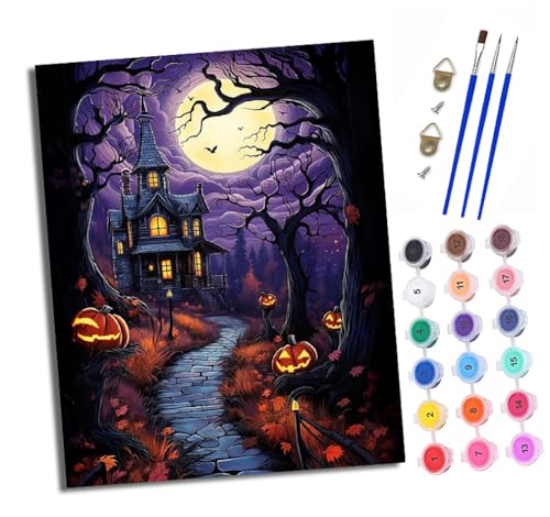Malen Nach Zahlen Erwachsene - AnfäNger - Knitterfreie Leinwand Halloween-Hütte Pinsels Und Acrylfarbe - Diy Handgemalt öLgemäLde Kit Als Geschenk 40 X 50cm Malen Nach Zahlen Erwachsene - AnfäNger - Knitterfreie Leinwand Halloween-Hütte Pinsels Und Acrylfarbe - Diy Handgemalt öLgemäLde Kit Als Geschenk 40 X 50cm von XXHXIE