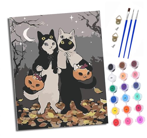 Malen Nach Zahlen Erwachsene - AnfäNger - Knitterfreie Leinwand Halloween-Katze Pinsels Und Acrylfarbe - Diy Handgemalt öLgemäLde Kit Als Geschenk 40 X 50cm Malen Nach Zahlen Erwachsene - AnfäNger - Knitterfreie Leinwand Halloween-Katze Pinsels Und Acrylfarbe - Diy Handgemalt öLgemäLde Kit Als Geschenk 40 X 50cm von XXHXIE